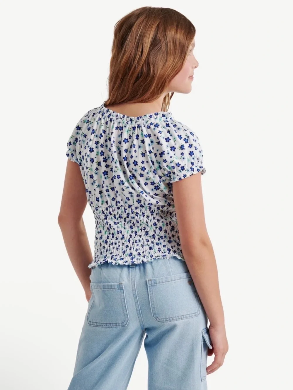 Justice Girls Puff Sleeve Top —Floral